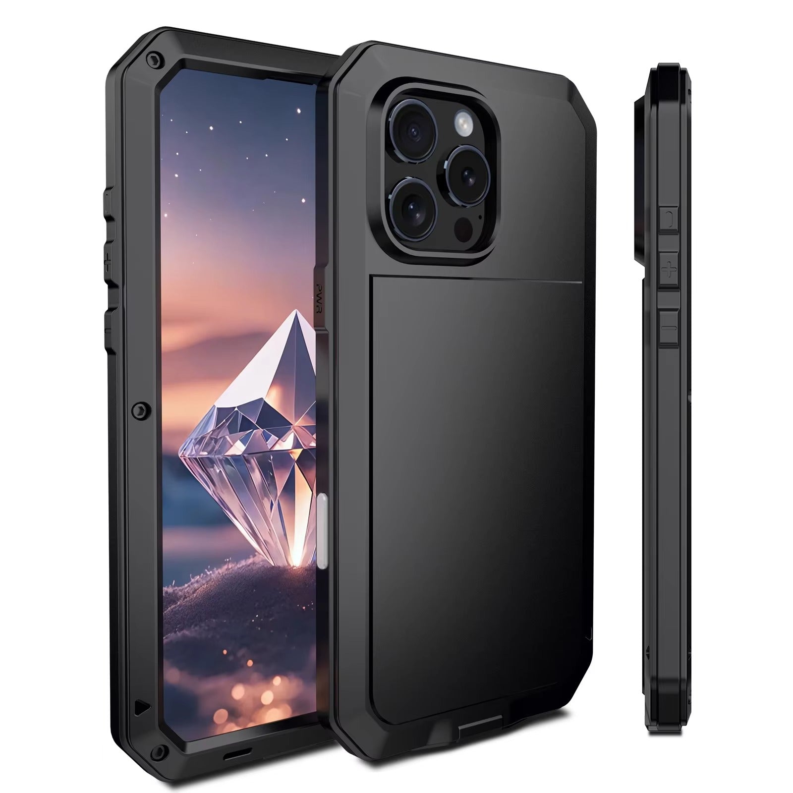 Rugged iPhone Case — Heavy-Duty Aluminum Alloy Armor Cover with Dual-Layer Metal + TPU Protection, Shockproof Screen Guard, IP54 Dustproof Anti-Fingerprint Design