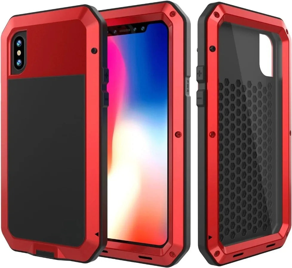 Rugged iPhone Case — Heavy-Duty Aluminum Alloy Armor Cover with Dual-Layer Metal + TPU Protection, Shockproof Screen Guard, IP54 Dustproof Anti-Fingerprint Design