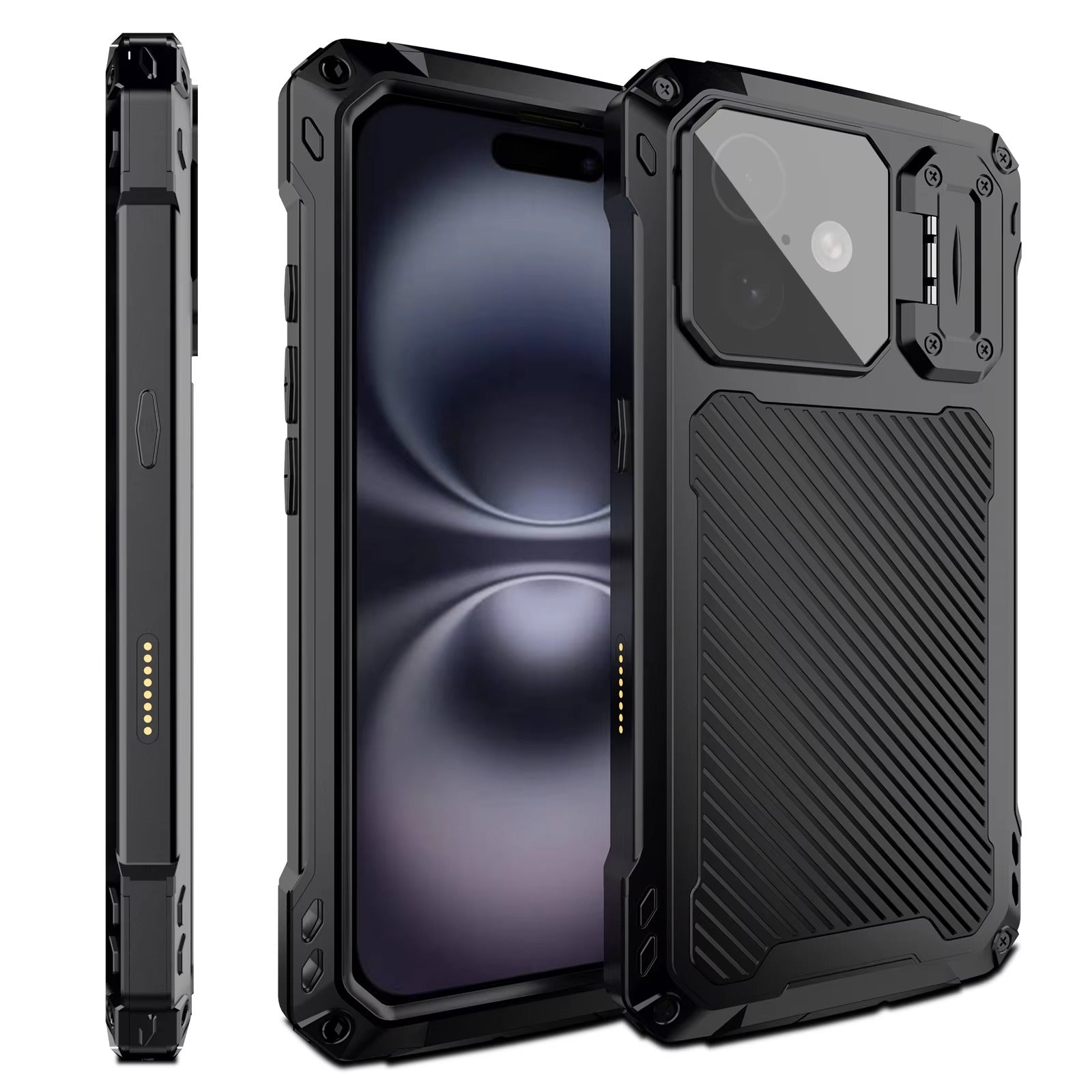 Rugged iPhone Case — Heavy-Duty Metal MagSafe Cover with Camera Guard Kickstand, 9H Screen & Lens Protectors, Dual-Layer Aluminum Bumper & Military-Grade Shockproof Design