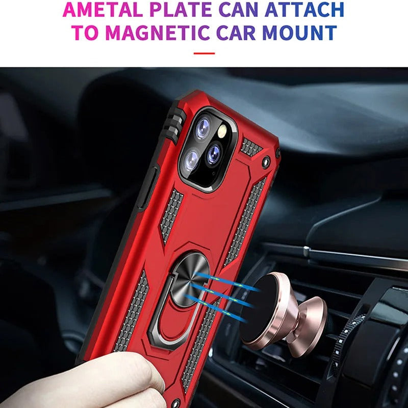 Rugged iPhone Case — Heavy-Duty PC+TPU Protective Cover with Metal Bracket Holder and Shockproof Anti-Fall Design