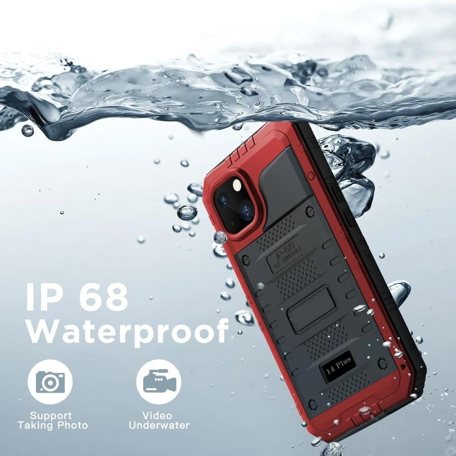 Rugged iPhone Case — IP68 Waterproof Metal Armor Cover with Full-Body Shockproof Protection, Screen Guard, Dustproof Heavy-Duty Design