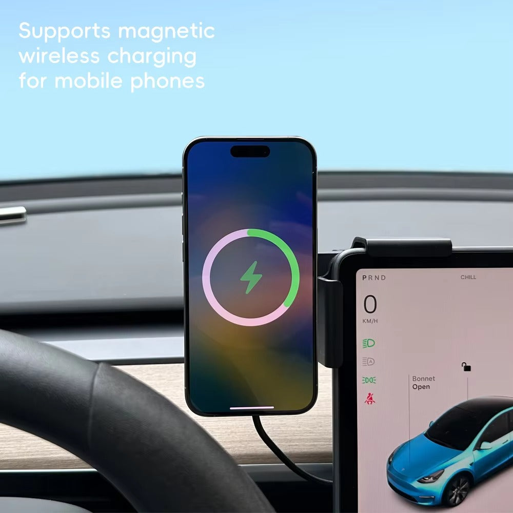 Rugged iPhone Magnetic Car Mount with Wireless Charging, 15W Fast-Charge Holder Featuring Strong MagSafe Alignment & Aluminum Construction