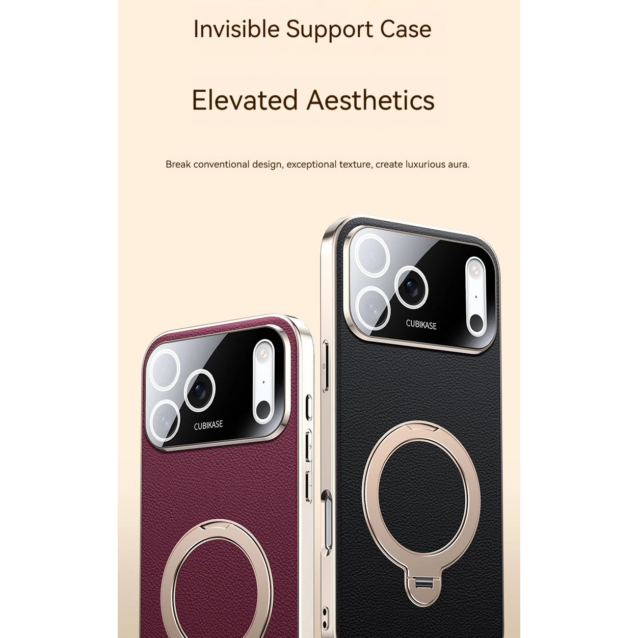Luxury iPhone Case — PU Leather Cover with Rotating Metal Bracket Stand, Shockproof Back Protection and Premium Non-Slip Design