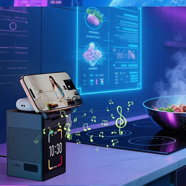 Premium iPhone Magnetic Wireless Charging Station, 15W Fast-Charge Stand with LED Display, Bluetooth Speaker & Alarm Clock