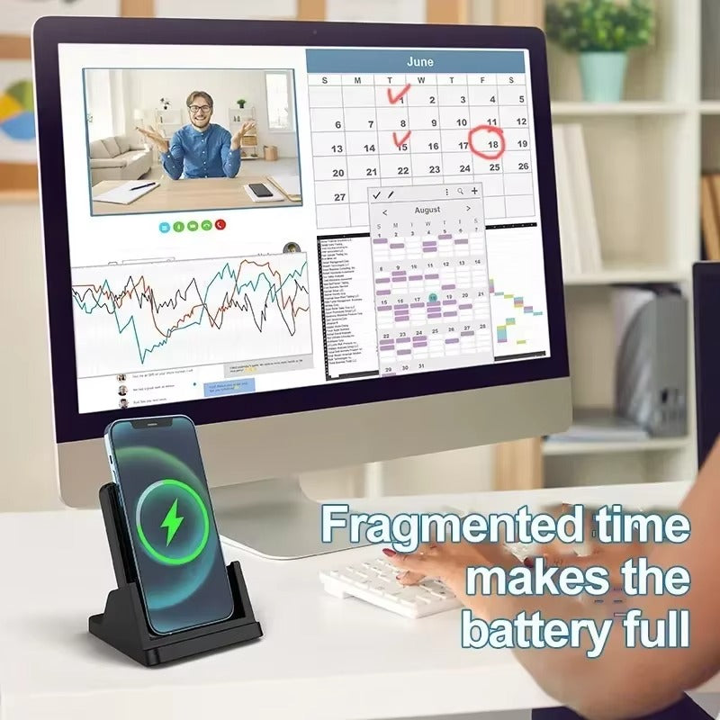 Ultra-Slim Wireless Charger Pad Stand, 30W Fast-Charge Desktop Dock with Charging Indicator for Smartphones