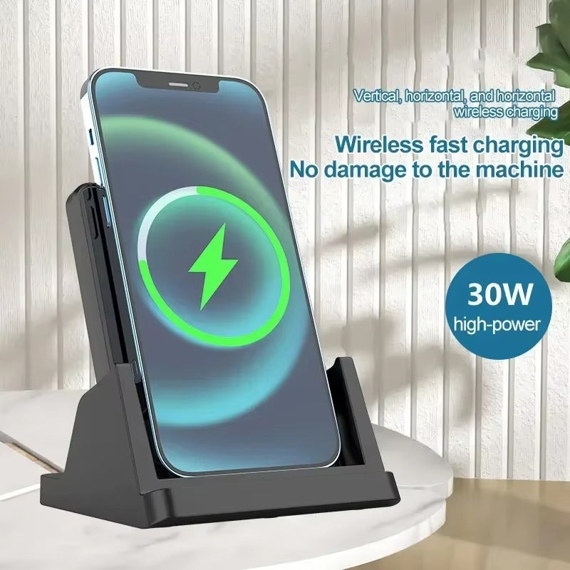 Ultra-Slim Wireless Charger Pad Stand, 30W Fast-Charge Desktop Dock with Charging Indicator for Smartphones