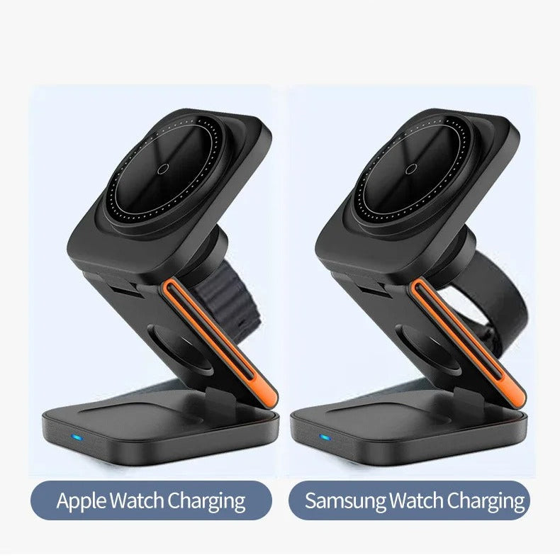 Ultra-Slim iPhone 3-in-1 Foldable Magnetic Wireless Charging Station, 15W Fast-Charge Stand for Watch, Phone & Earbuds