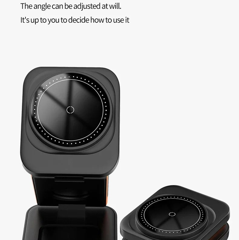 Ultra-Slim iPhone 3-in-1 Foldable Magnetic Wireless Charging Station, 15W Fast-Charge Stand for Watch, Phone & Earbuds