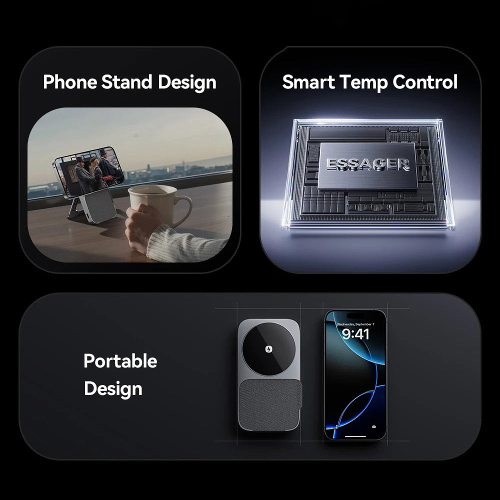 Ultra-Slim iPhone 3-in-1 Portable Wireless Charger Stand, 15W Magnetic Fast-Charge Dock for Phone, Watch & Earbuds with Foldable Design