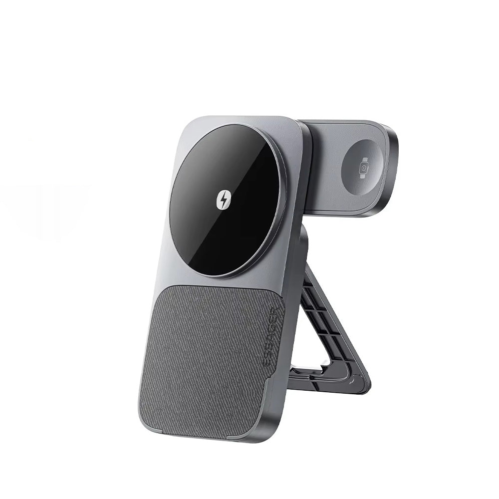 Ultra-Slim iPhone 3-in-1 Portable Wireless Charger Stand, 15W Magnetic Fast-Charge Dock for Phone, Watch & Earbuds with Foldable Design