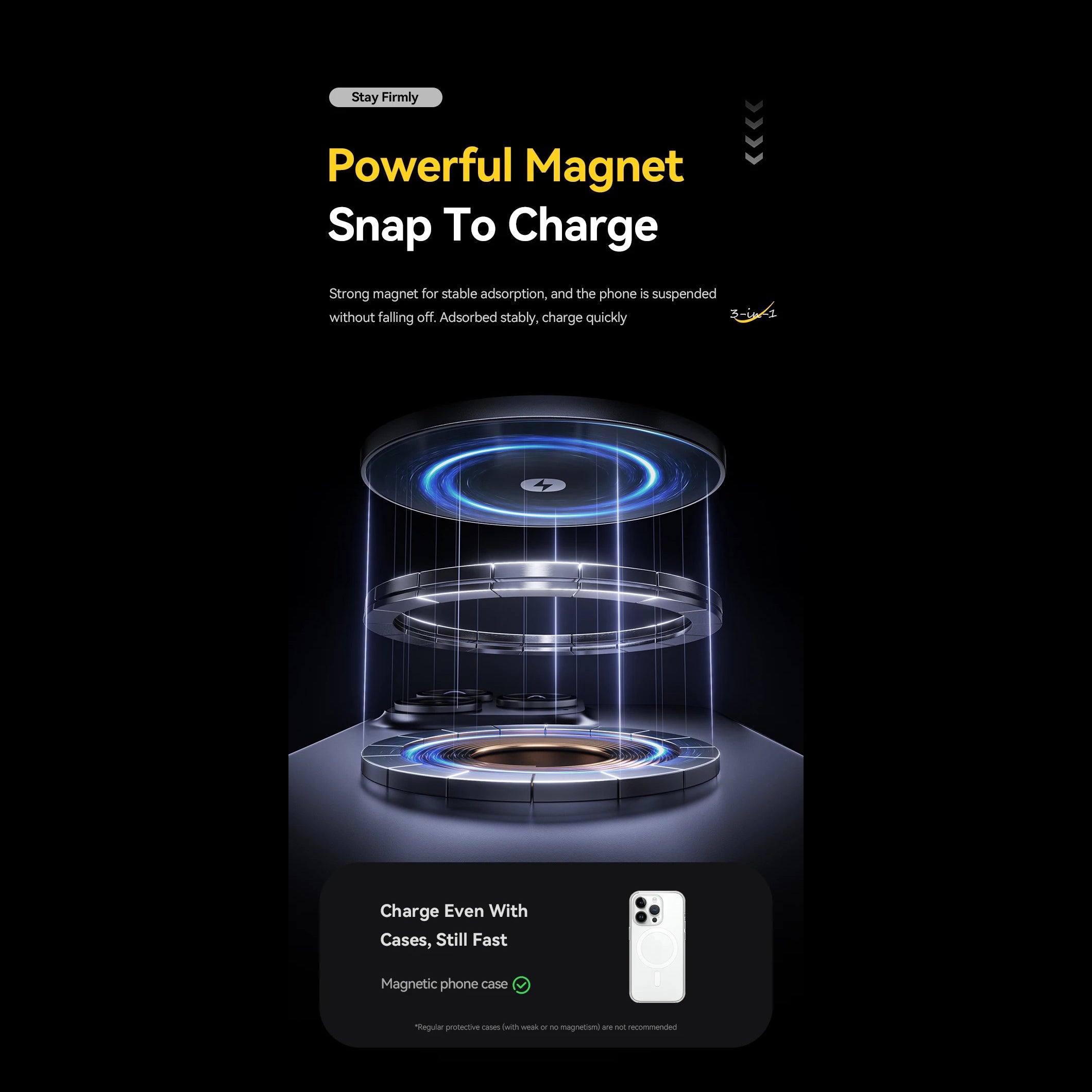 Ultra-Slim iPhone 3-in-1 Portable Wireless Charger Stand, 15W Magnetic Fast-Charge Dock for Phone, Watch & Earbuds with Foldable Design