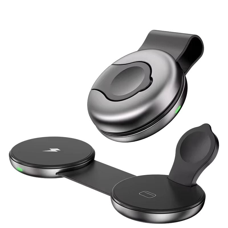 Ultra-Slim iPhone 3-in-1 Portable Wireless Charging Station, 15W Magnetic Foldable Travel Dock for Phone, Watch & Earbuds