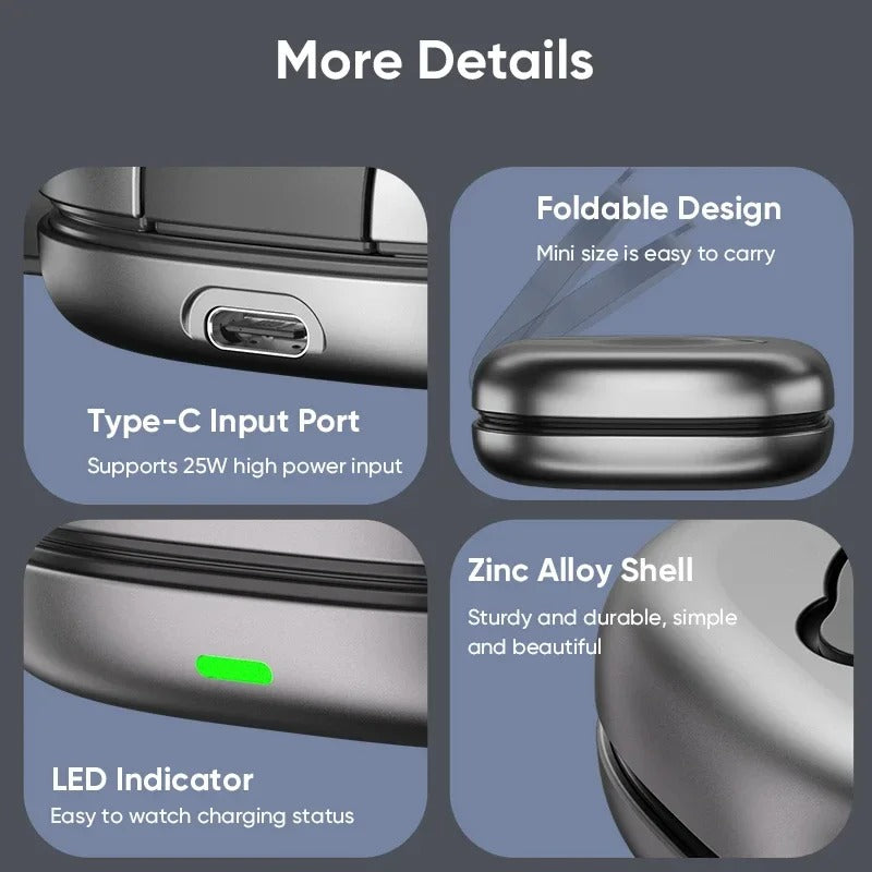 Ultra-Slim iPhone 3-in-1 Portable Wireless Charging Station, 15W Magnetic Foldable Travel Dock for Phone, Watch & Earbuds