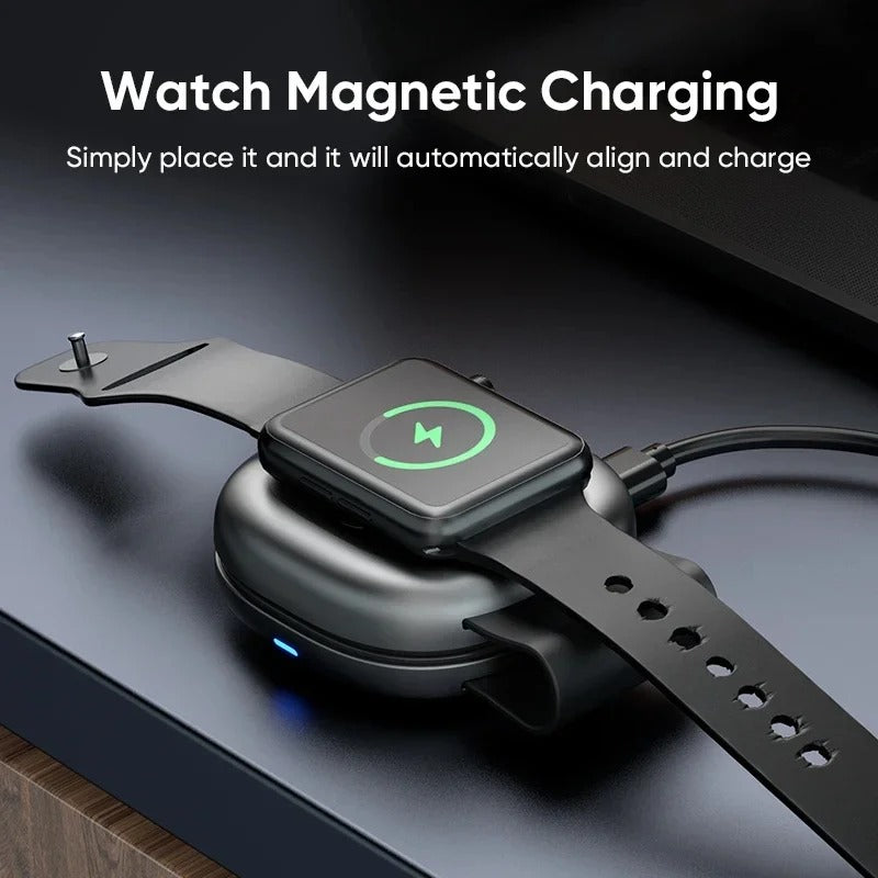 Ultra-Slim iPhone 3-in-1 Portable Wireless Charging Station, 15W Magnetic Foldable Travel Dock for Phone, Watch & Earbuds
