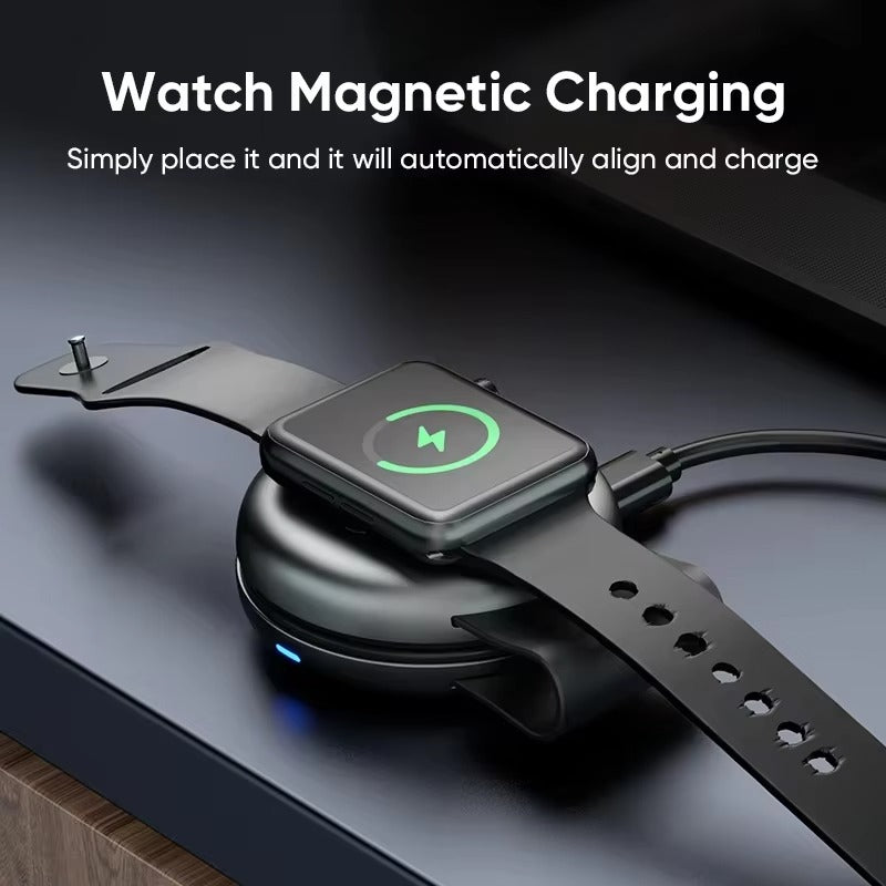 Ultra-Slim iPhone 3-in-1 Portable Wireless Charging Station, 15W Magnetic Foldable Travel Dock for Phone, Watch & Earbuds