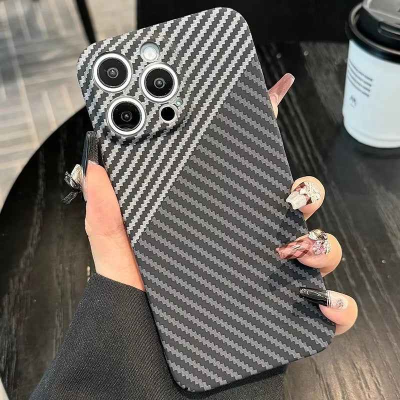 Ultra-Slim iPhone Case Carbon Fiber Matte Finish — 0.3mm Thin Protective Cover, Full Camera Protection, Anti-Fingerprint, Lightweight Non-Slip Design