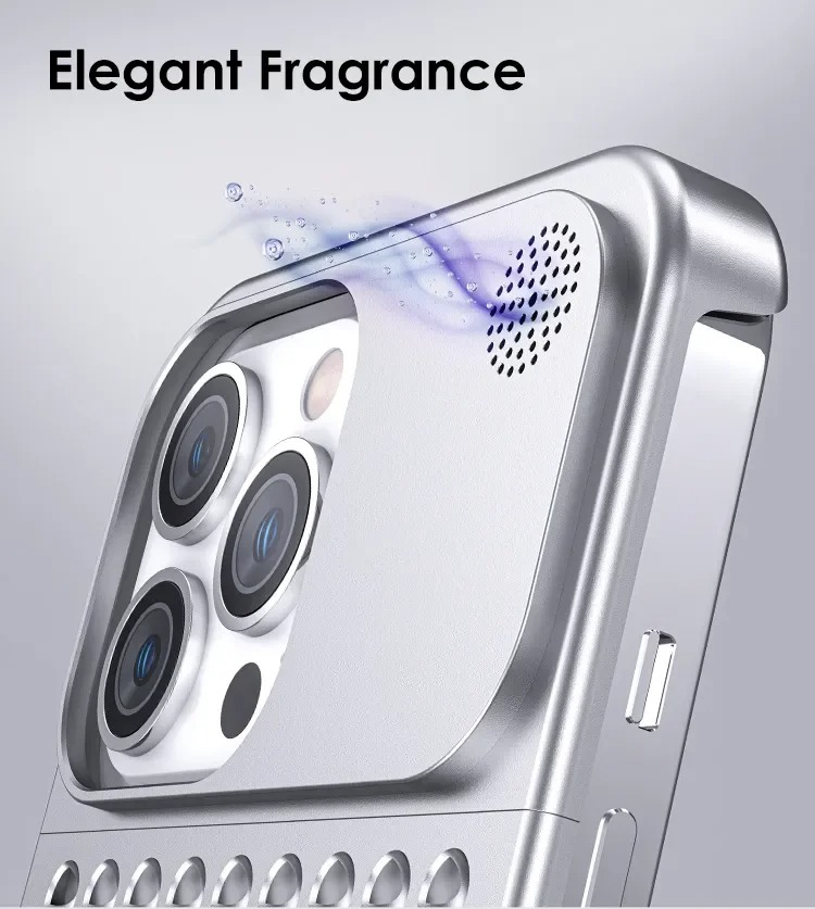 Premium iPhone Metal Heat Dissipation Case — Hollow Aluminum Alloy Shockproof Cover, Rimless Cooling Design with Fragrance Feature, Anti-Fingerprint Scratch-Resistant