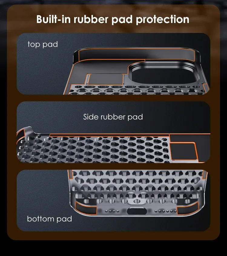 Premium iPhone Metal Heat Dissipation Case — Hollow Aluminum Alloy Shockproof Cover, Rimless Cooling Design with Fragrance Feature, Anti-Fingerprint Scratch-Resistant