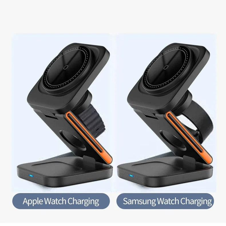 Elite iPhone 3-in-1 Foldable Magnetic Wireless Charging Station, 30W Fast-Charge Portable Stand for Watch, Phone & Earbuds