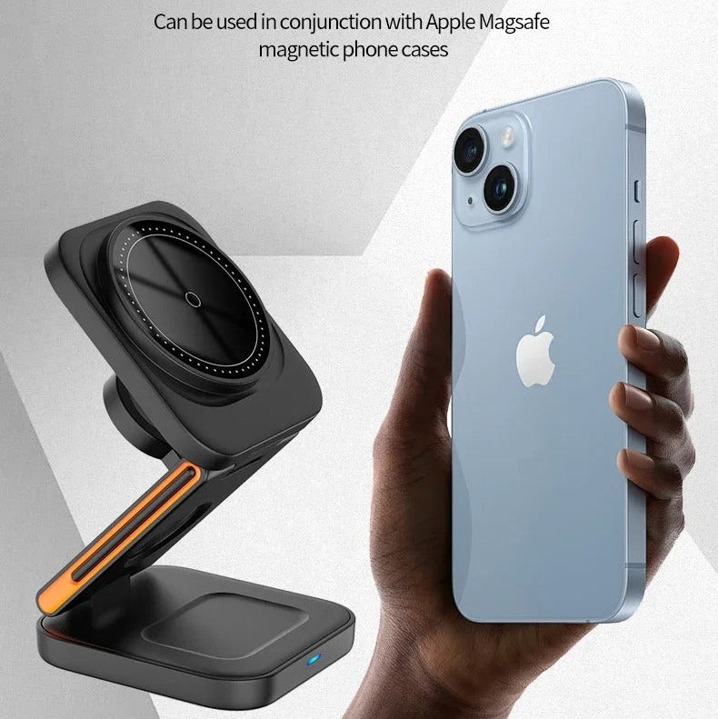 Elite iPhone 3-in-1 Foldable Magnetic Wireless Charging Station, 30W Fast-Charge Portable Stand for Watch, Phone & Earbuds
