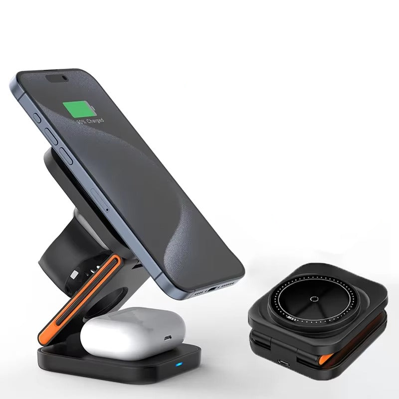 Elite iPhone 3-in-1 Foldable Magnetic Wireless Charging Station, 30W Fast-Charge Portable Stand for Watch, Phone & Earbuds