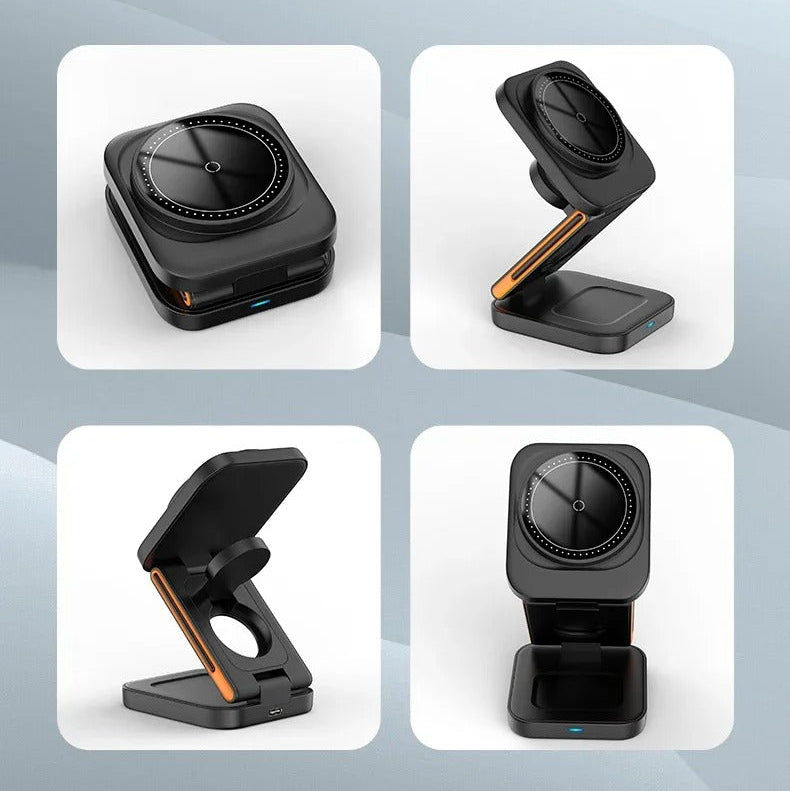 Elite iPhone 3-in-1 Foldable Magnetic Wireless Charging Station, 30W Fast-Charge Portable Stand for Watch, Phone & Earbuds