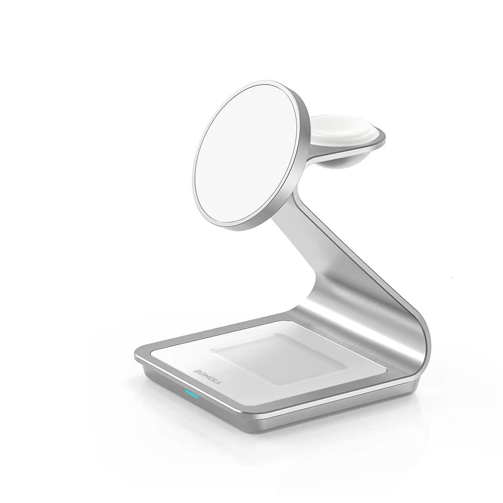 Elite iPhone 3-in-1 Magnetic Wireless Charging Station, 28W Fast-Charge Metal Dock for Phone, Watch & Earbuds with Aluminum Design