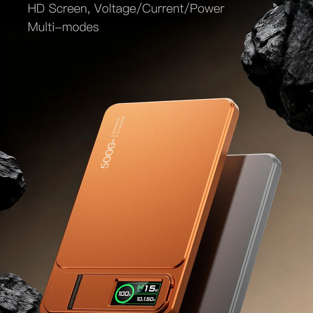 Elite iPhone 3-in-1 Magnetic Wireless Power Bank, 20W Fast-Charge Slim Portable Battery with Built-In Stand, Digital Display & Watch Support