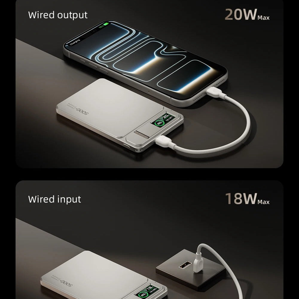 Elite iPhone 3-in-1 Magnetic Wireless Power Bank, 20W Fast-Charge Slim Portable Battery with Built-In Stand, Digital Display & Watch Support