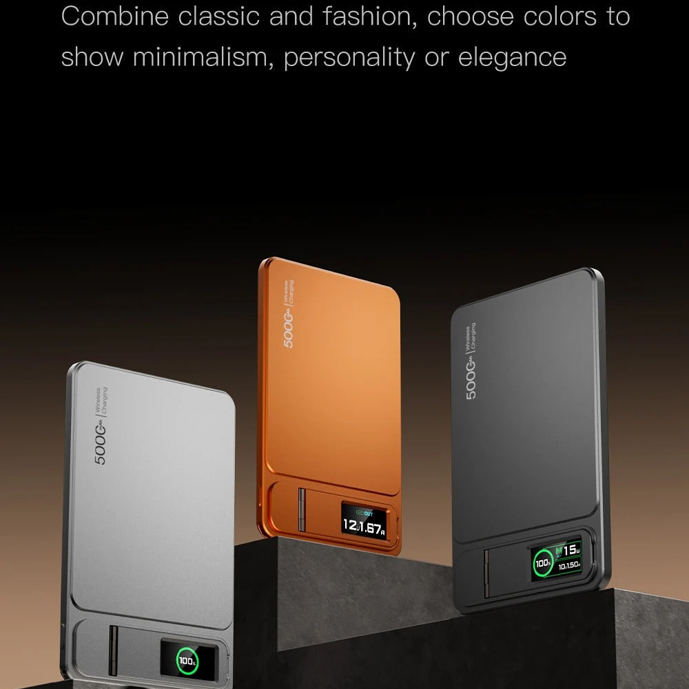 Elite iPhone 3-in-1 Magnetic Wireless Power Bank, 20W Fast-Charge Slim Portable Battery with Built-In Stand, Digital Display & Watch Support