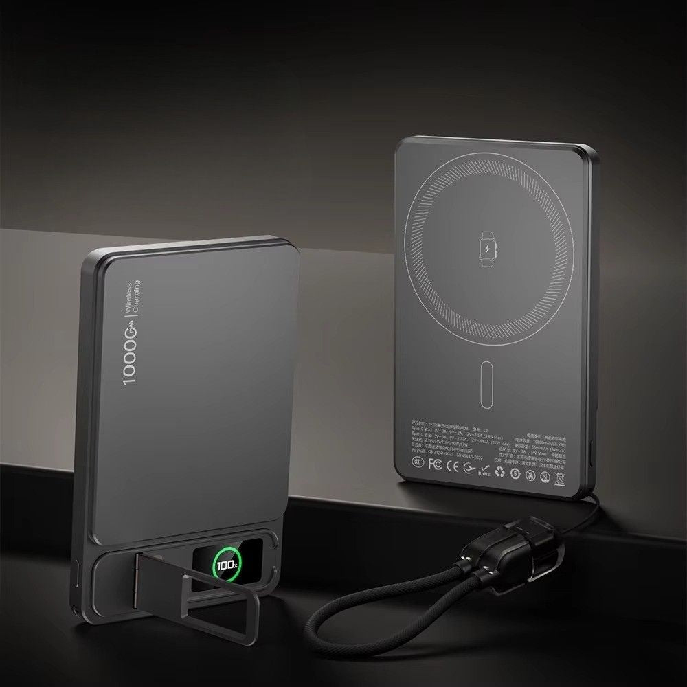 Elite iPhone 3-in-1 Magnetic Wireless Power Bank, 20W Fast-Charge Slim Portable Battery with Built-In Stand, Digital Display & Watch Support