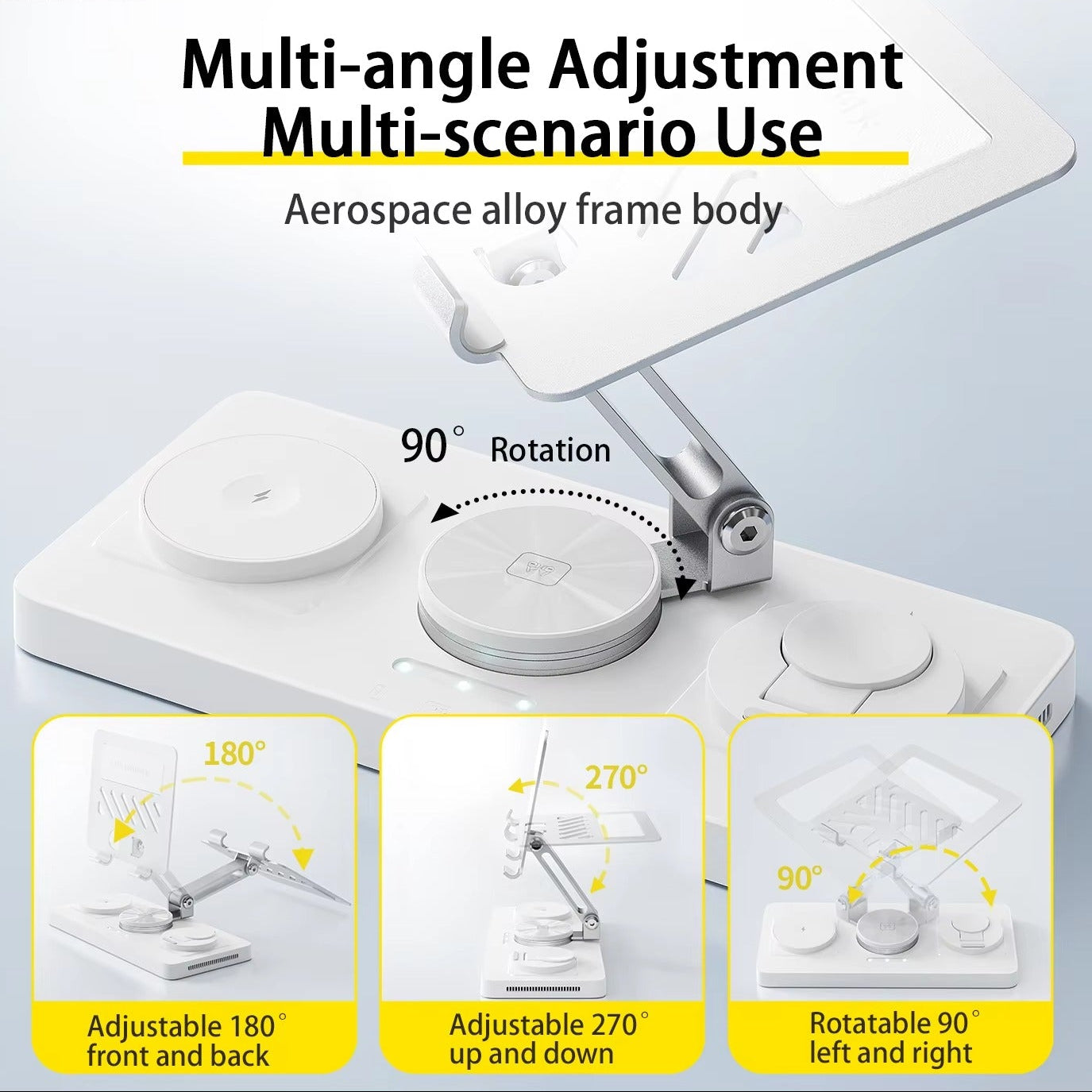 Elite iPhone 5-in-1 Magnetic Wireless Charging Station, 30W Fast-Charge Metal Stand for Phone, Watch, Earbuds & Tablet with Retractable USB-C Cable
