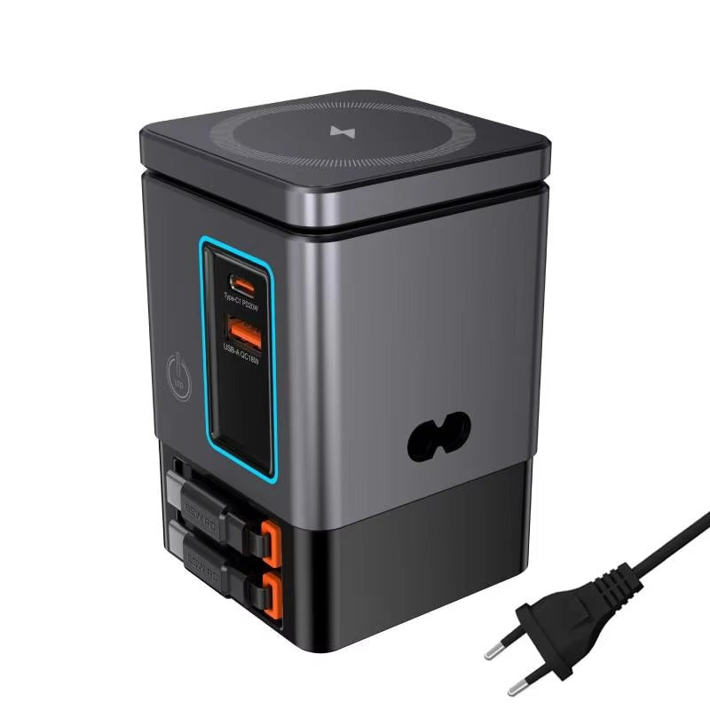 Elite iPhone 6-in-1 Magnetic Wireless Charging Station, 65W Fast-Charge Power Tower with Retractable USB-C Cable for Multi-Device Charging