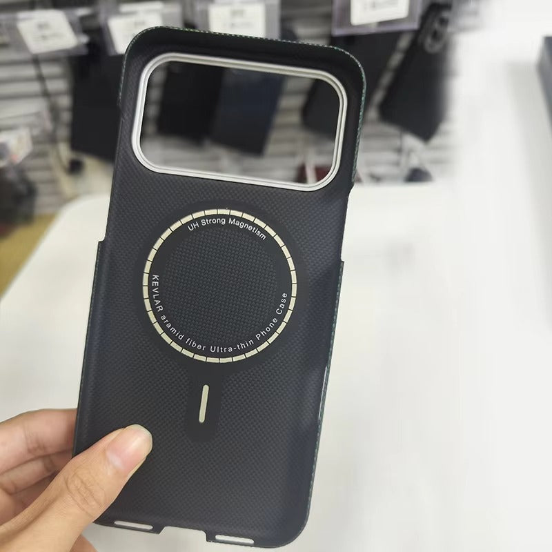 Elite iPhone Case — MagSafe Carbon Fiber 1500D Kevlar Cover with Metal Lens Ring, Shockproof Anti-Fingerprint Protection and Durable Textured Design