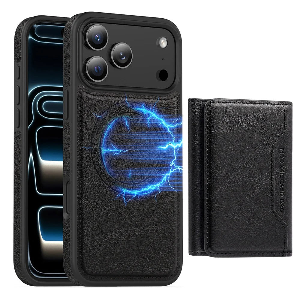 Elite iPhone Magnetic PU Leather Wallet Case, MagSafe-Compatible Card Holder with Shock Protection & Secure Storage