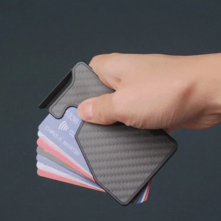 Elite iPhone Magnetic Wallet Card Holder, Carbon Fiber & Aluminum Slim Case with Automatic Pop-Up Card Access, MagSafe-Compatible Anti-Fingerprint Design