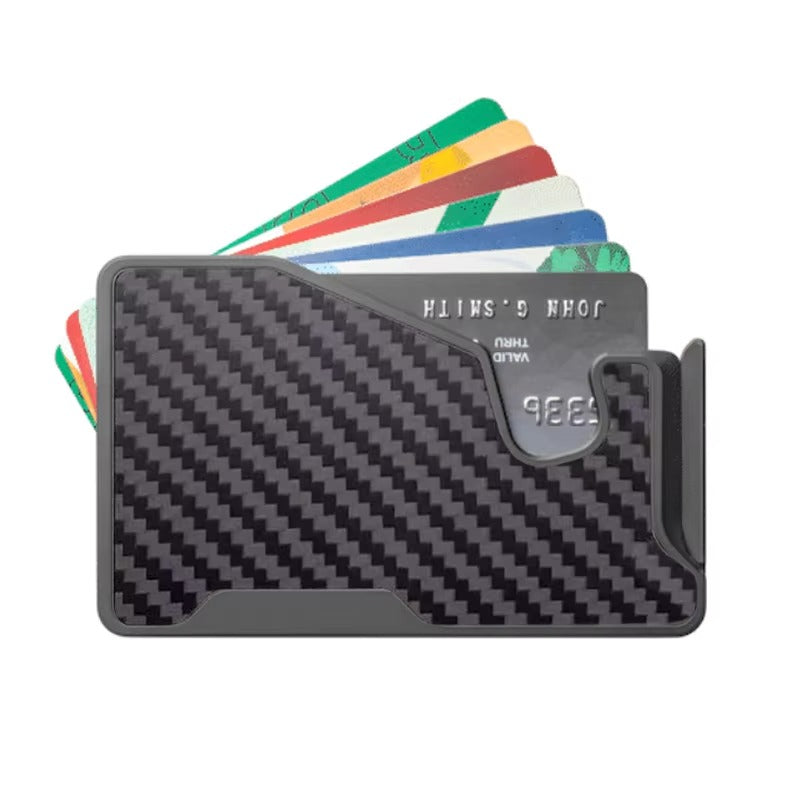 Elite iPhone Magnetic Wallet Card Holder, Carbon Fiber & Aluminum Slim Case with Automatic Pop-Up Card Access, MagSafe-Compatible Anti-Fingerprint Design