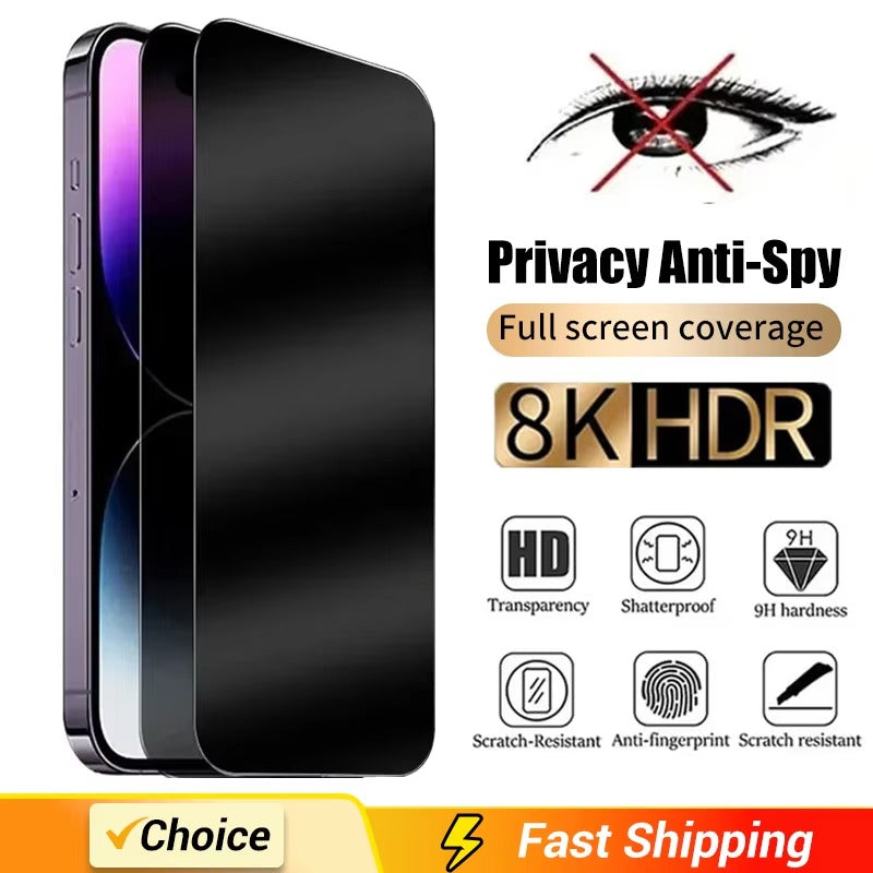 High-Quality Impact-Ready iPhone Privacy Tempered Glass Screen Protector, Full-Cover Anti-Spy Shield with Anti-Fingerprint, Scratch & Shatter Protection