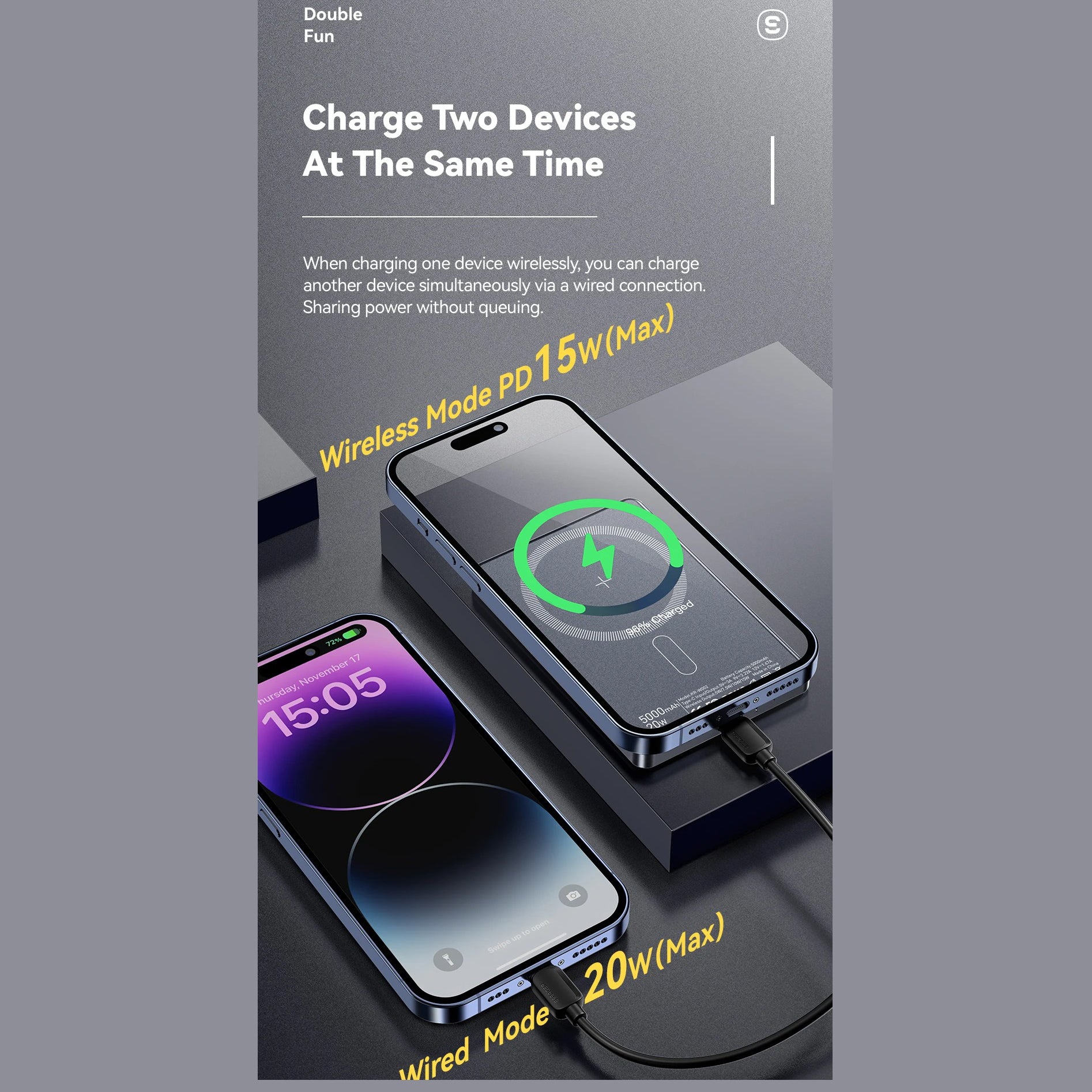 High-Quality Magnetic Wireless Power Bank with 20W Fast Charging, 5000mAh Ultra-Thin Portable Battery & Type-C Input/Output