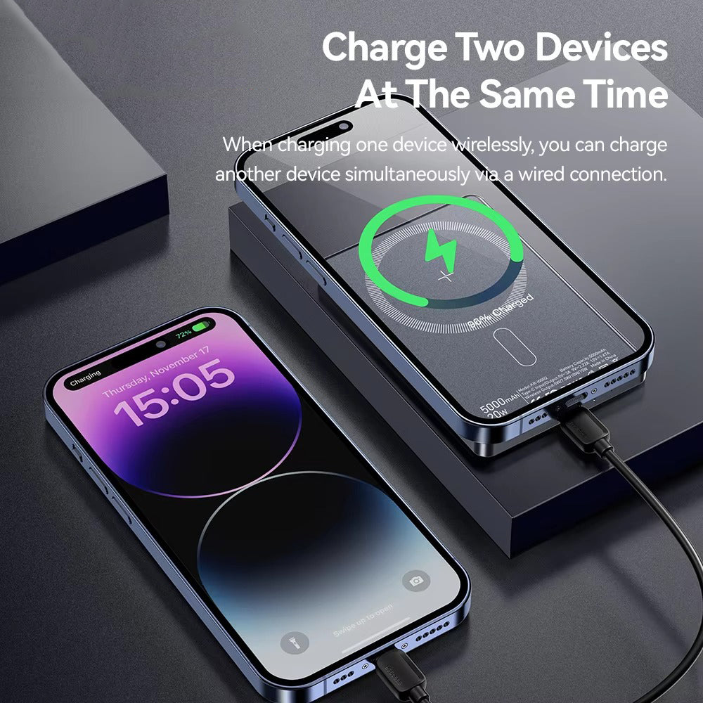 High-Quality Magnetic Wireless Power Bank with 20W Fast Charging, 5000mAh Ultra-Thin Portable Battery & Type-C Input/Output