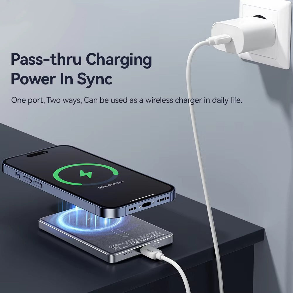 High-Quality Magnetic Wireless Power Bank with 20W Fast Charging, 5000mAh Ultra-Thin Portable Battery & Type-C Input/Output