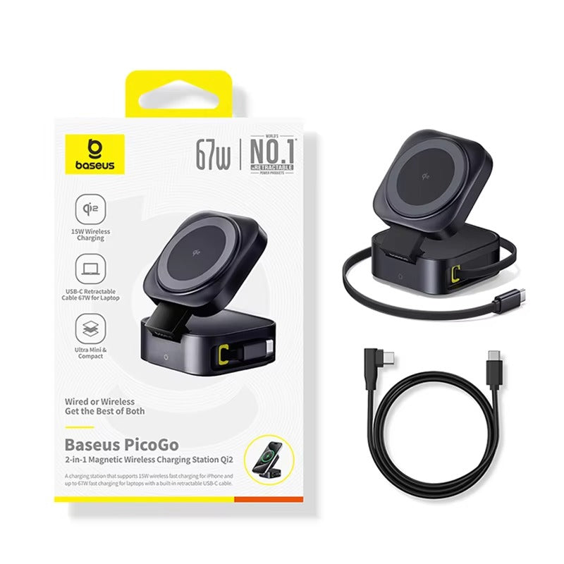 High-Quality Qi2 Magnetic Wireless Charging Station with 67W USB-C Power Delivery, Dual Device Fast Charging Dock