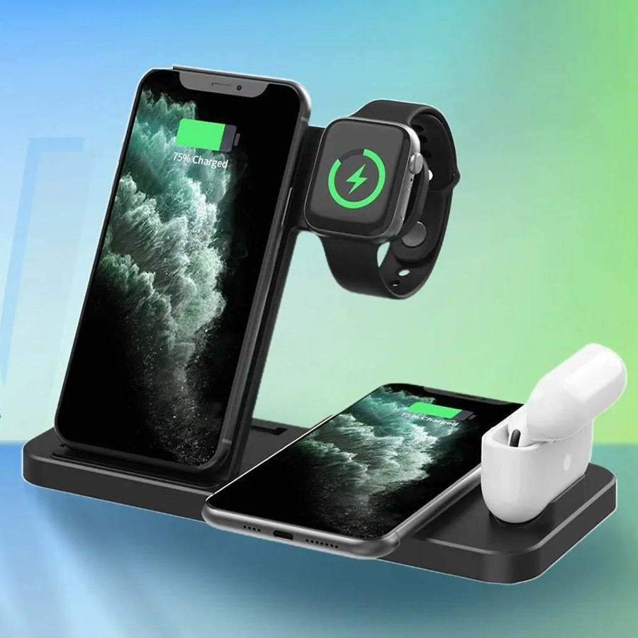 High-Quality Wireless Charging Dock Station, 15W Qi Fast-Charge Stand for Phones, Smart Watches & Earbuds with LED Indicator and Magnetic Holder