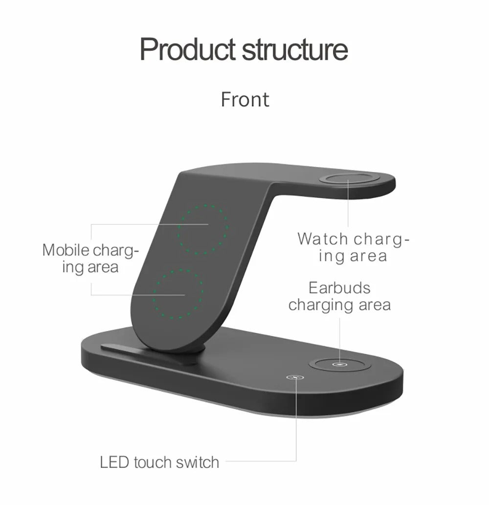 High-Quality Wireless Charging Dock Station, 15W Qi Fast-Charge Stand for Phones, Smart Watches & Earbuds with LED Indicator and Magnetic Holder
