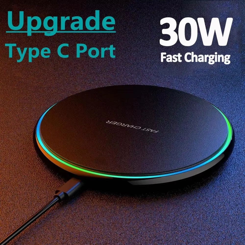 High-Quality Wireless Charging Pad with LED Indicator, 30W Fast-Charge Dock for Smartphones & Earbuds with Slim Desktop Design