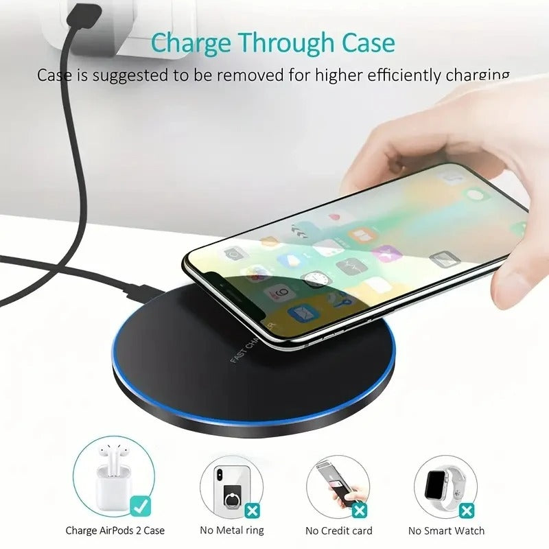 High-Quality Wireless Charging Pad with LED Indicator, 30W Fast-Charge Dock for Smartphones & Earbuds with Slim Desktop Design