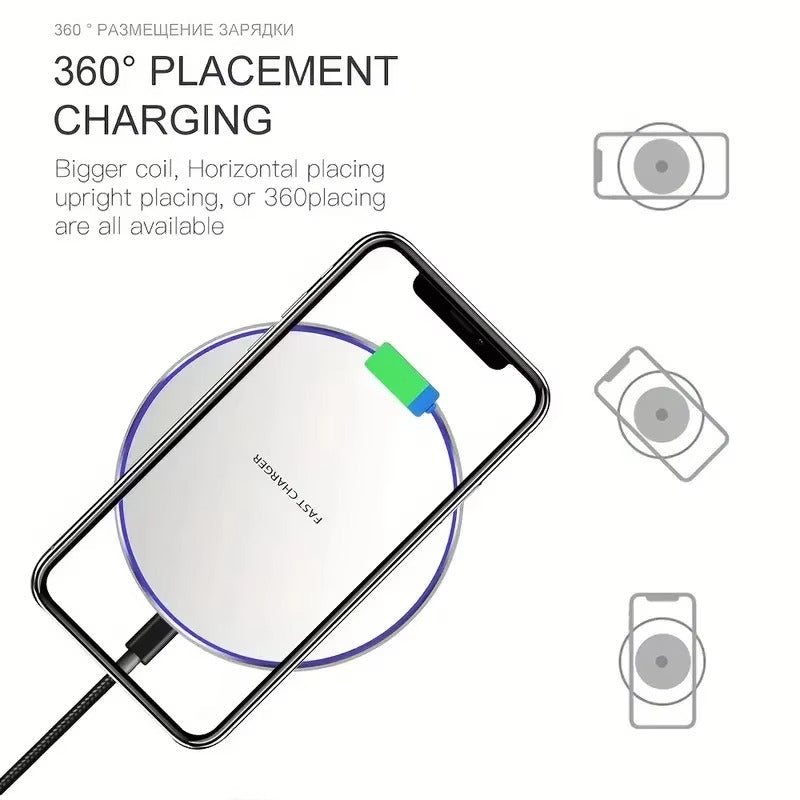 High-Quality Wireless Charging Pad with LED Indicator, 30W Fast-Charge Dock for Smartphones & Earbuds with Slim Desktop Design