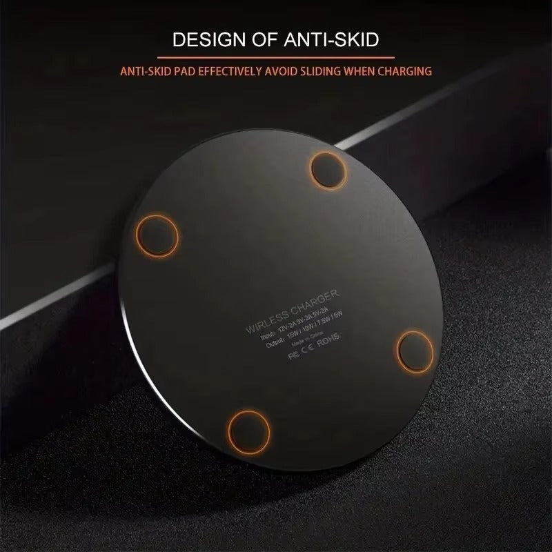 High-Quality Wireless Charging Pad with LED Indicator, 30W Fast-Charge Dock for Smartphones & Earbuds with Slim Desktop Design