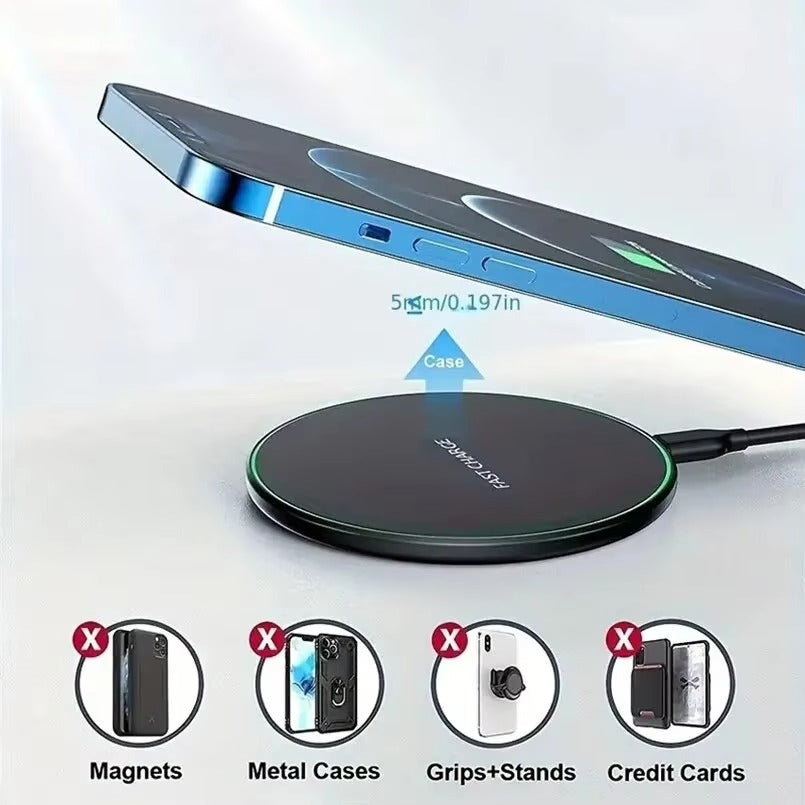 High-Quality Wireless Charging Pad with LED Indicator, 30W Fast-Charge Dock for Smartphones & Earbuds with Slim Desktop Design