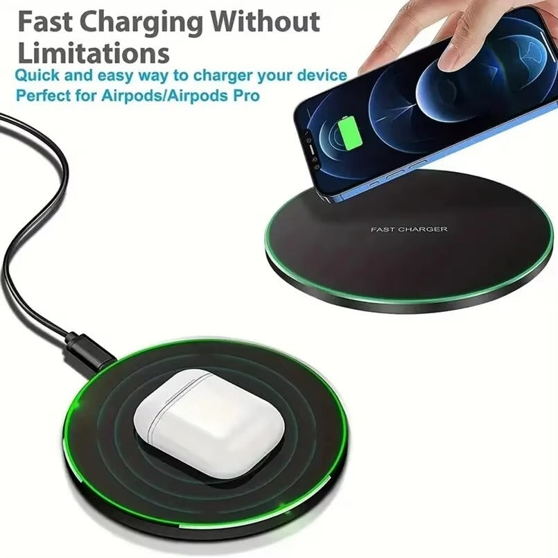 High-Quality Wireless Charging Pad with LED Indicator, 30W Fast-Charge Dock for Smartphones & Earbuds with Slim Desktop Design